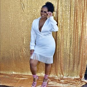 White Tassel Hem Body-con Dress- XL/14